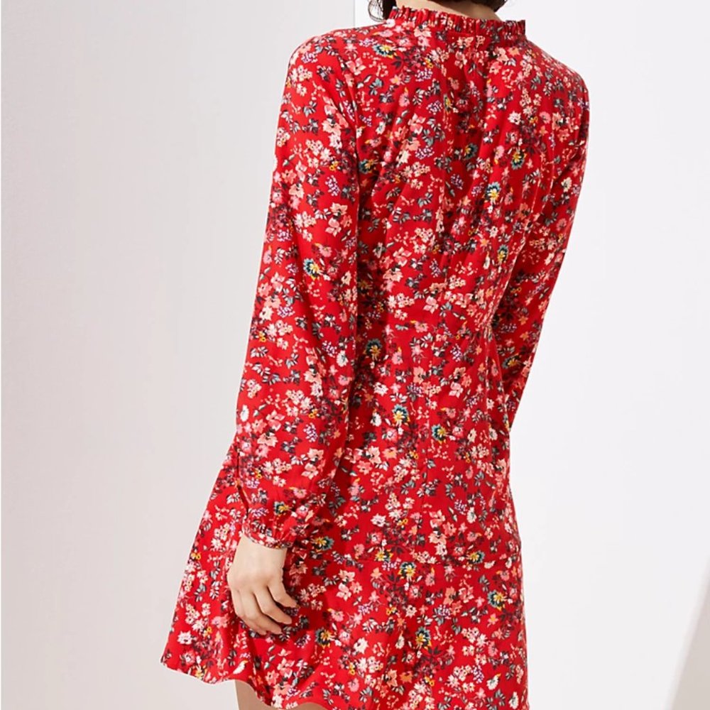 LOFT | Primrose Tie Neck Flare Dress - Picture 3 of 4